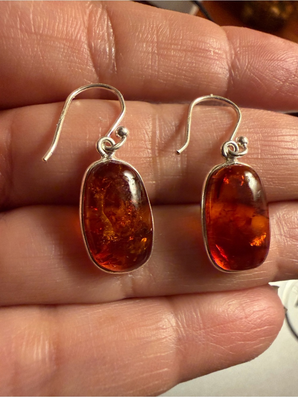 Sterling Silver Amber Earrings Baltic Cognac Dangle